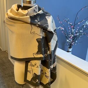 Cat Print Beige and gray Scarf.  Reversible